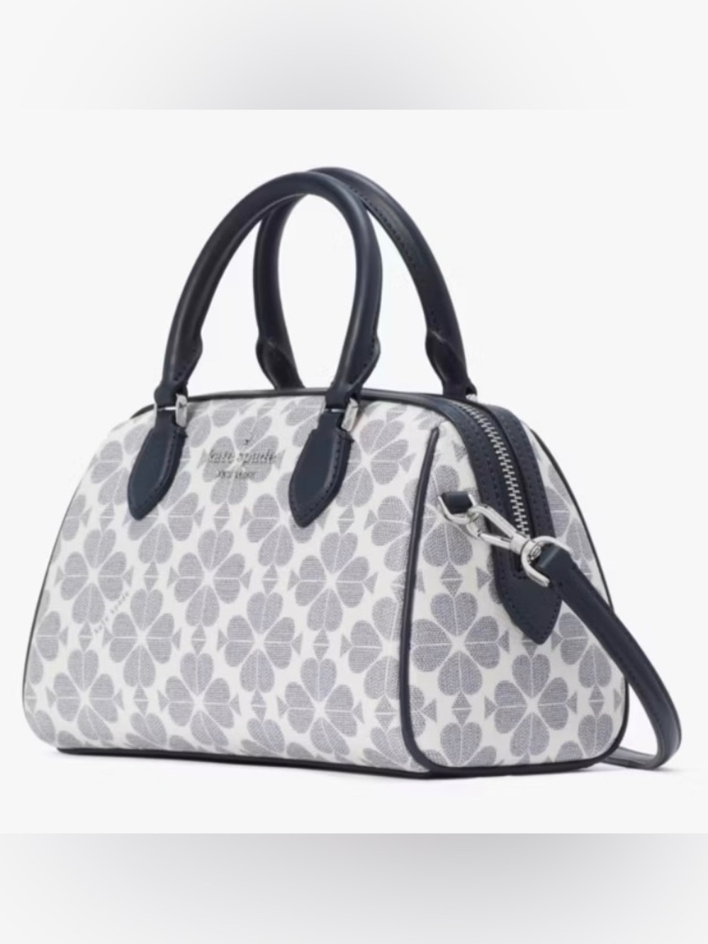 NWT 💙 Kate Spade Flower Small Duffle in White & Navy Satchel/Crossbody